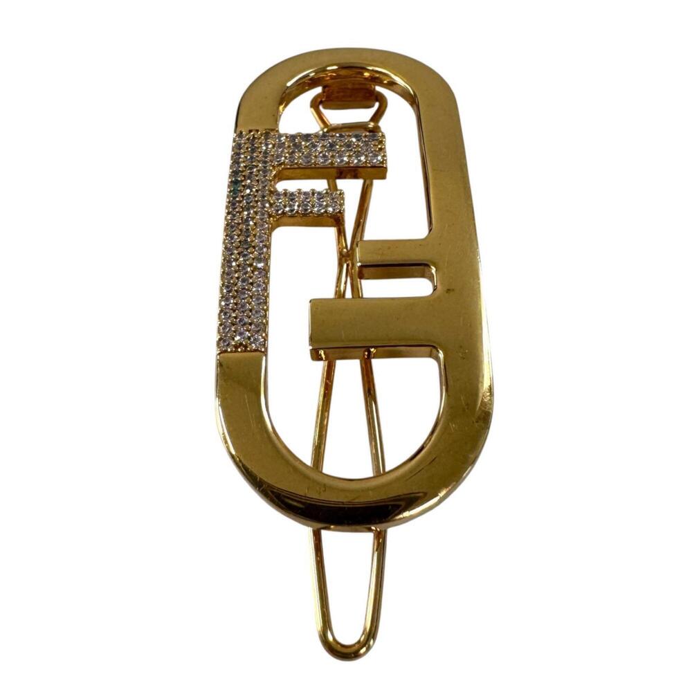 Fendi Auroch Hair Clip, Gold Rhinestone Hairpin, Women's
